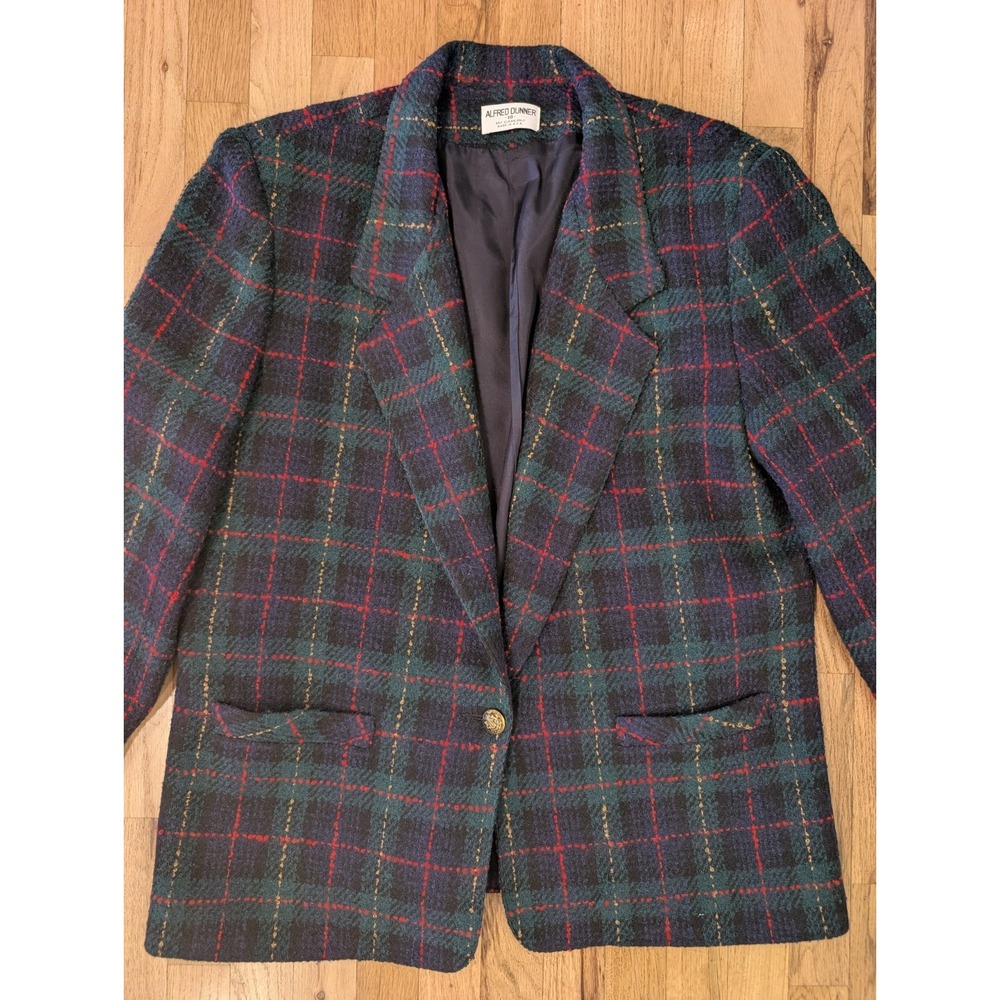 ALFRED DUNNER Navy Green Red Plaid Wool Jacket Blazer Womens XL VTG - Picture 3 of 16